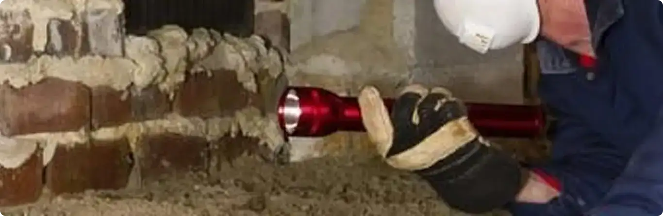 Pest control technician inspecting a crawl space for ant activity in Canton, MI